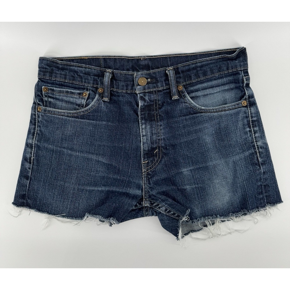 Levi's 511 Women's High Rise Cut Off Blue Denim‎ Shorts Slim Distressed Size 33W